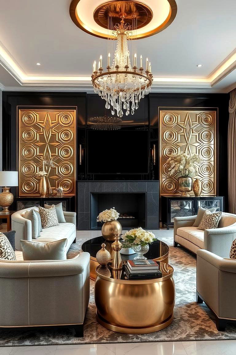 Luxurious Metallic Finishes - 24 Royal Living Room Design Ideas