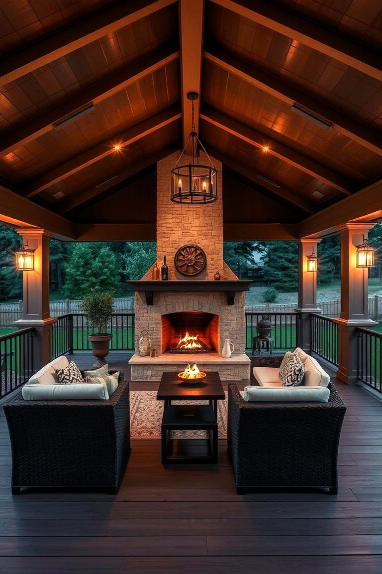 Luxurious Outdoor Living Grandeur - 24 Covered Deck With Fireplace Ideas