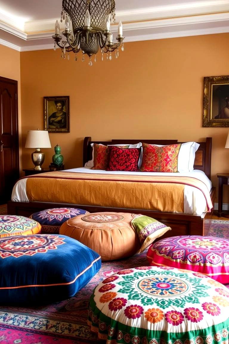 Luxurious Poufs and Floor Cushions - 24 Moroccan Themed Bedroom Ideas