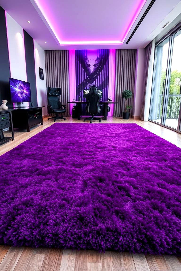 Luxurious Purple Gaming Rug - 24 Purple Gaming Setup Ideas
