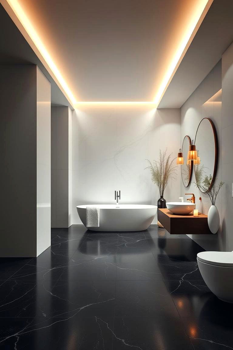 Luxurious Spa Retreat - 24 Black Floor Bathroom With White Walls Ideas