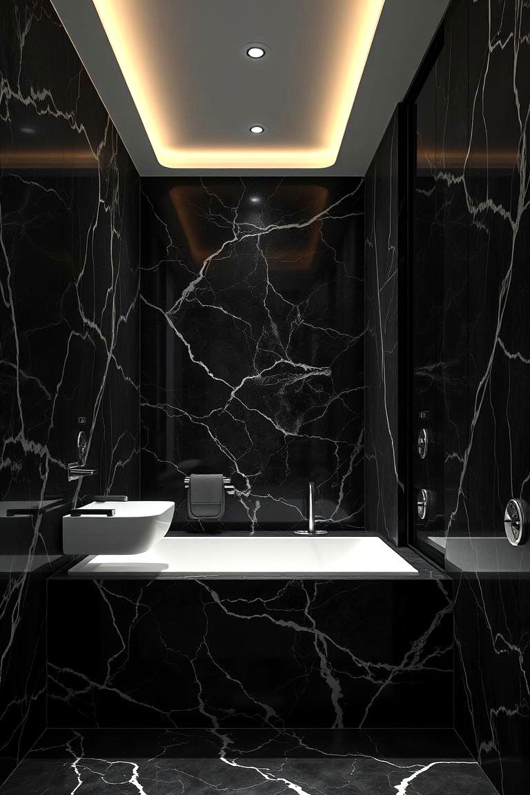 Luxurious Textures and Finishes - 24 Black Marble Bathrooms