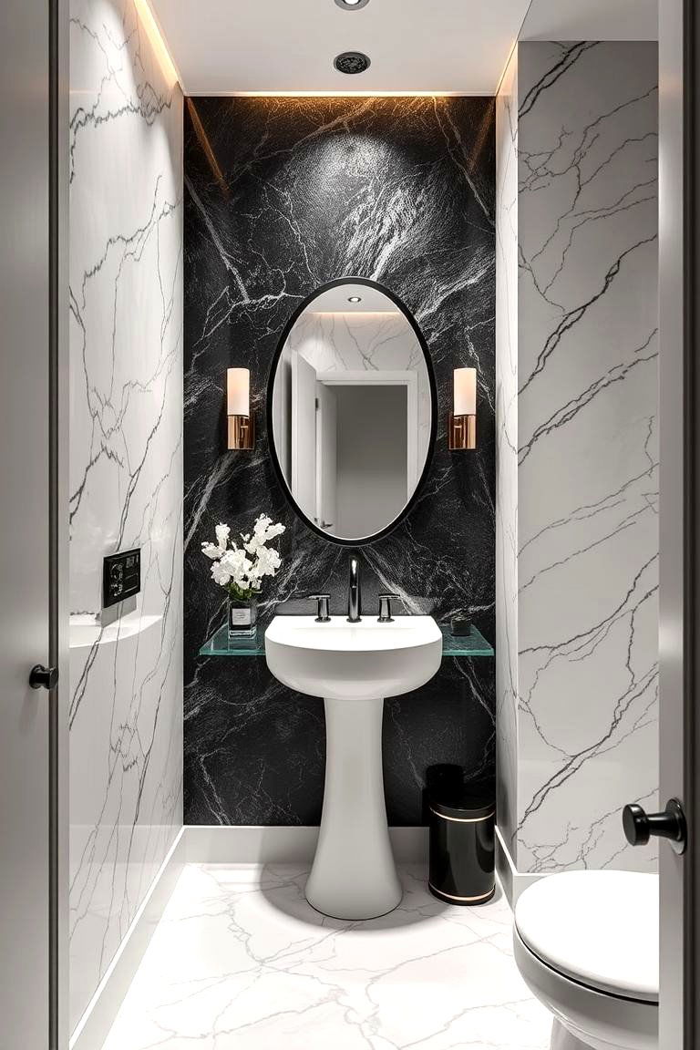 Luxurious Textures - 24 Black and White Powder Room Ideas