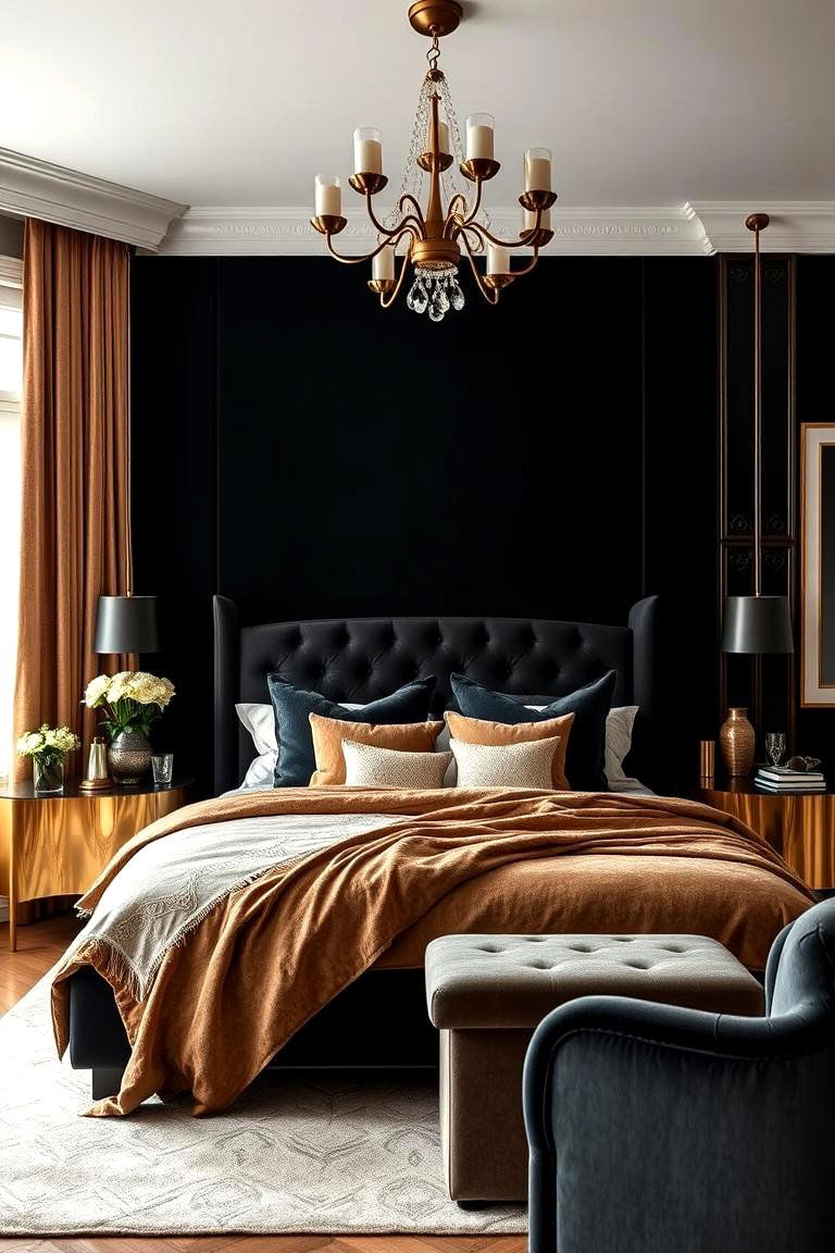 Luxurious Velvet Touch - 24 Black Accent Wall Bedroom Ideas