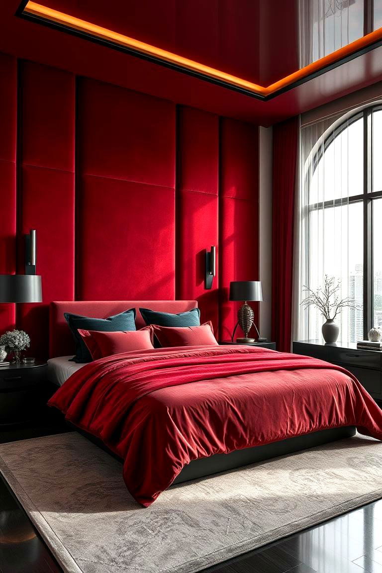 Luxurious Velvet Touch - 24 red black and white bedroom ideas