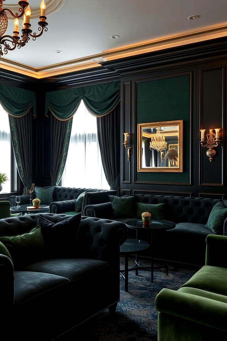 Luxurious Velvet Upholstery in Black and Green - 24 Black and Green Bedroom Design Ideas