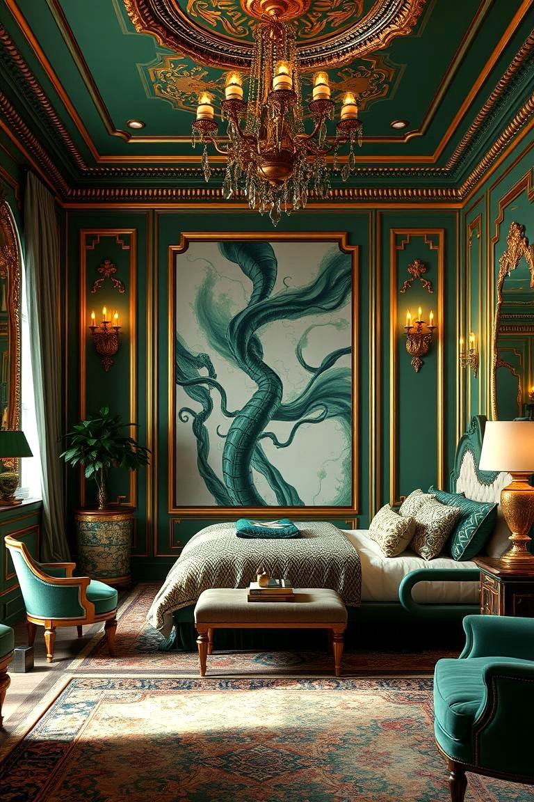 Luxurious Vibe Emerald and Gold - 24 Bedroom Painting Ideas With Two Colors