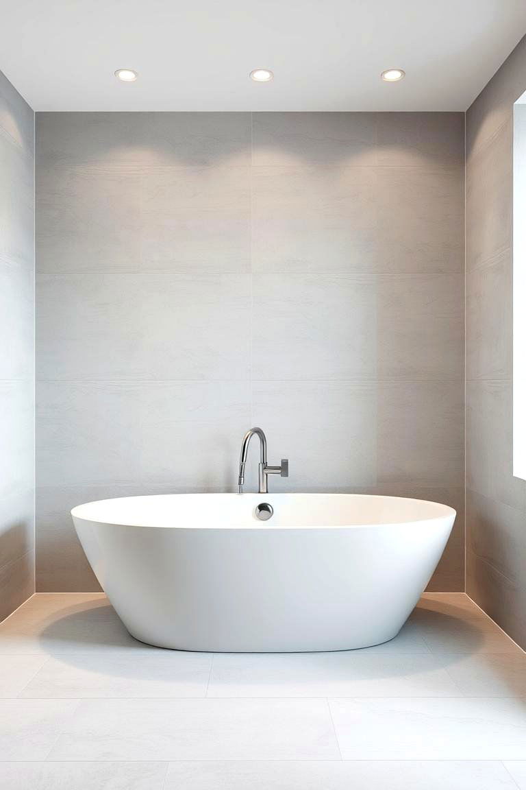 Luxurious White Bathtub with Grey Surround - 24 Grey and White Bathroom Ideas