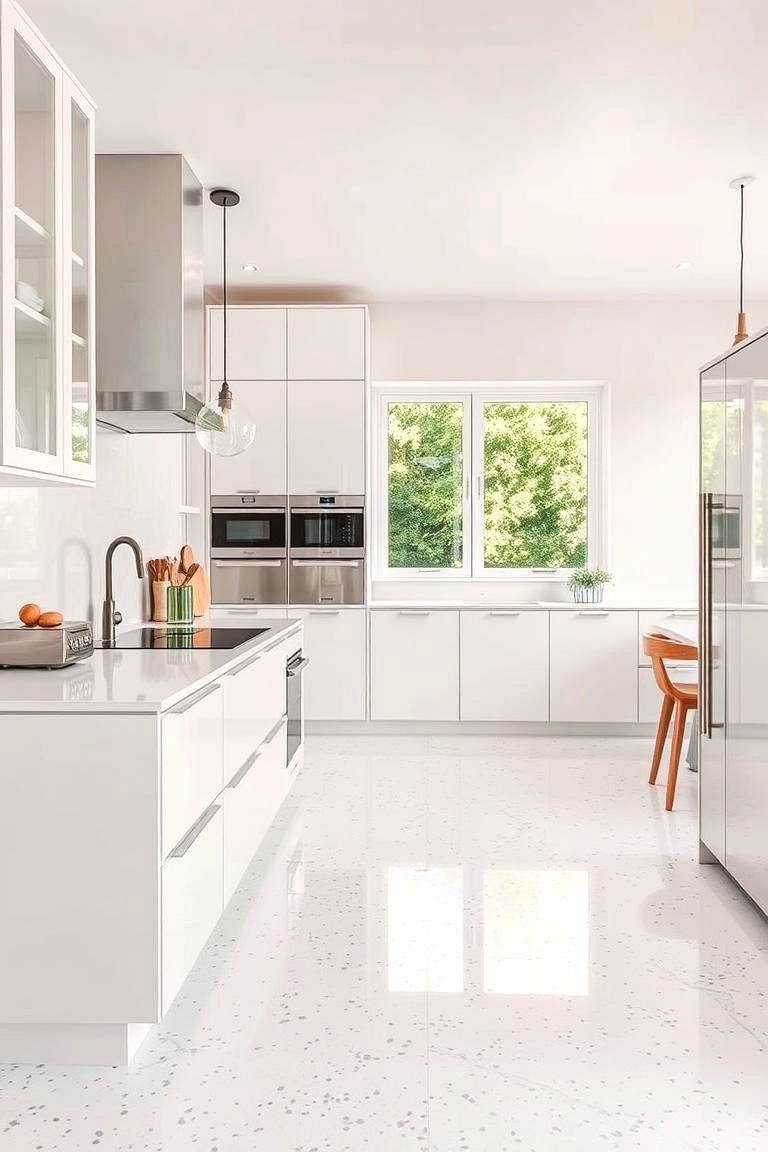 Luxurious White Terrazzo Flooring - 24 White Kitchen Floor Ideas