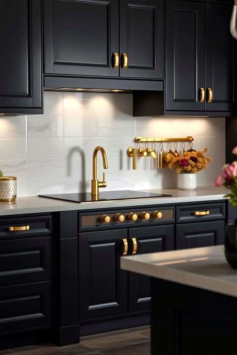 Luxury Black Kitchen with Gold Fittings - 24 Black and Gold Kitchen Ideas