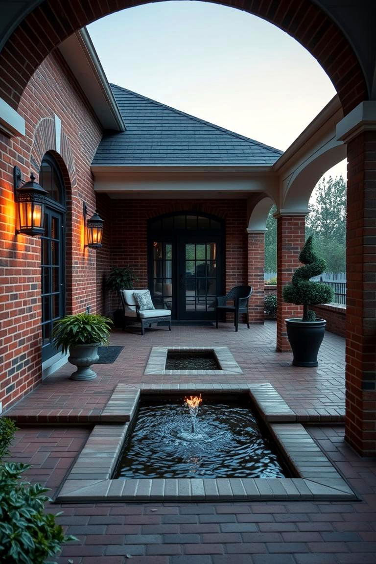 Luxury Brick Porch with Water Feature - 24 Brick Porch Ideas