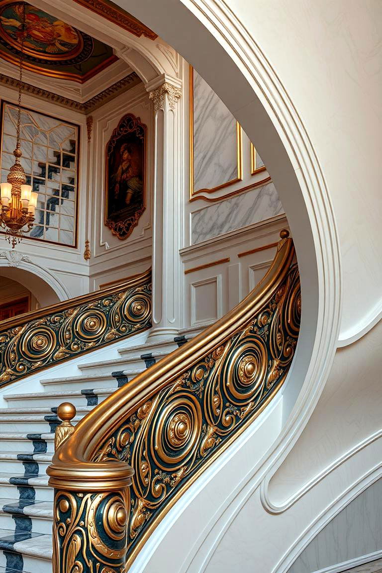 Luxury Curved Staircase with Handrails - 24 Curved Staircase Ideas