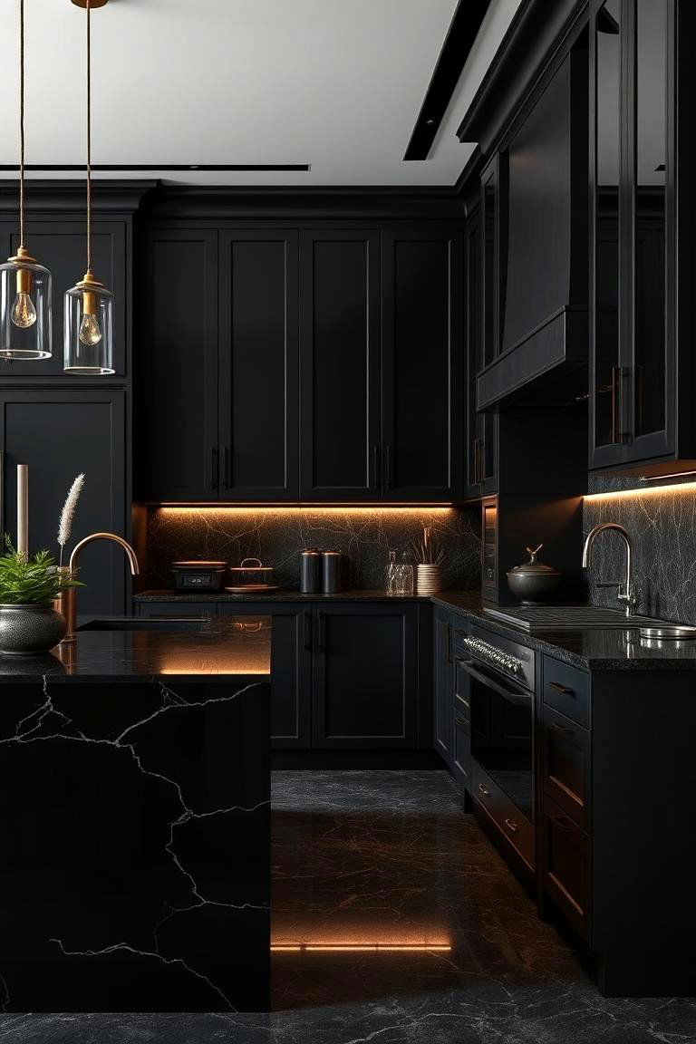 Luxury Dark Kitchen with Contrasts - 24 Dark Kitchen Ideas