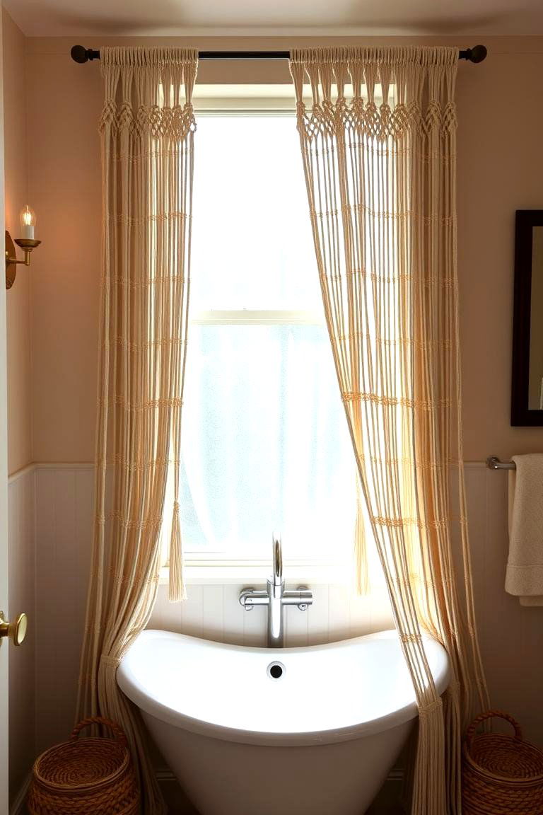 Macrame Curtains for a Bohemian Touch - 24 Bathroom Window Treatment Ideas
