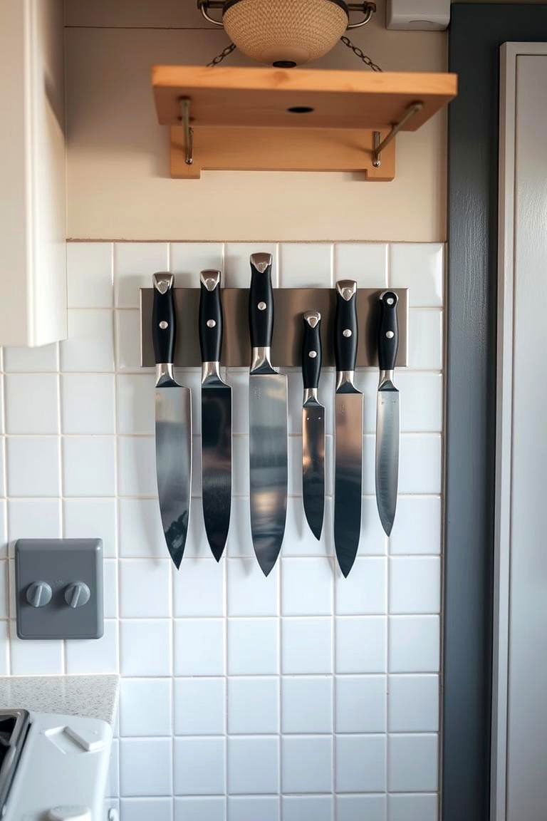 Magnetic Knife Strips for Kitchen Organization - 24 Tiny House Storage Ideas
