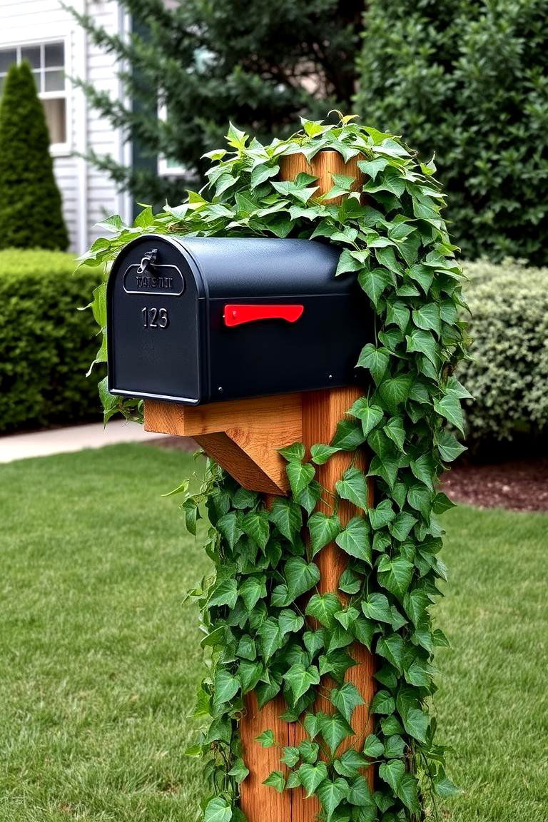 Mailbox Post Adorned with Climbing Vines - 24 Mailbox Post Ideas