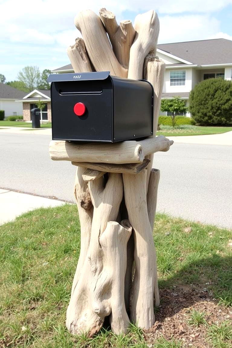 Mailbox Post Crafted from Driftwood - 24 Mailbox Post Ideas