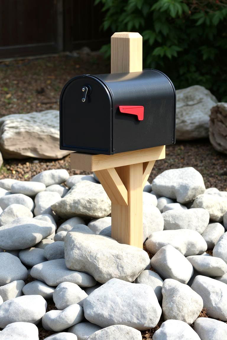 Mailbox Post Surrounded by Decorative Rocks - 24 Mailbox Post Ideas