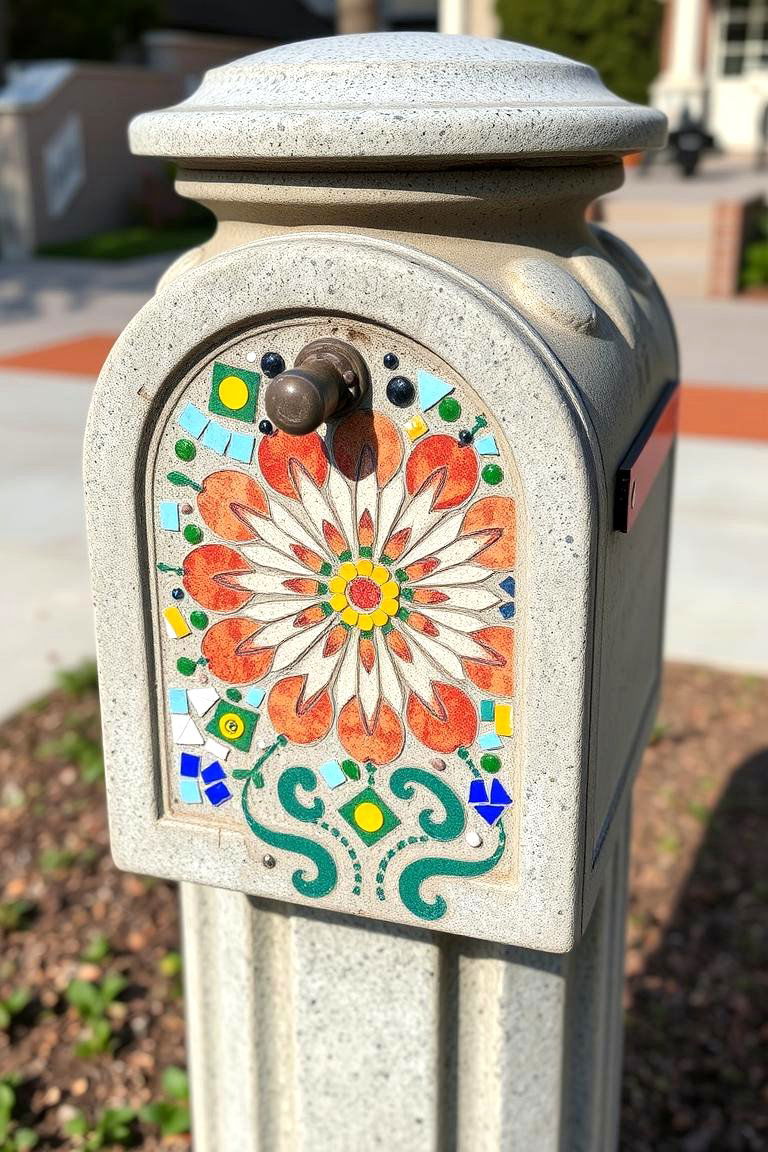 Mailbox Post with Embedded Mosaic Tiles - 24 Mailbox Post Ideas