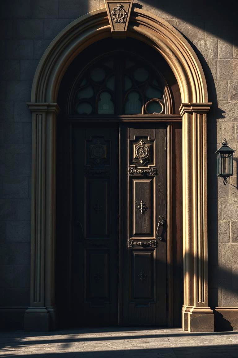 Majestic Door with Ominous Silhouettes - 24 Gothic Front Door Ideas