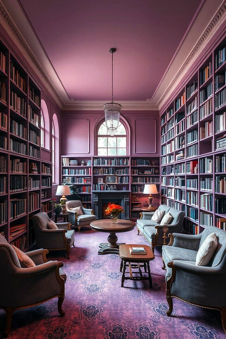 Majestic Mauve Library - 24 Colorful Room Ideas