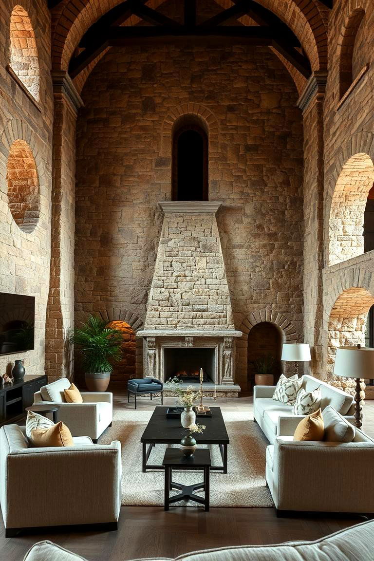 Majestic Stone Accent Walls - 24 Castle Living Room Ideas