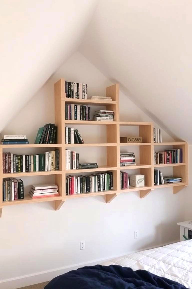 Make Use of Slanted Walls for Custom Shelving - 24 Attic Bedroom Ideas