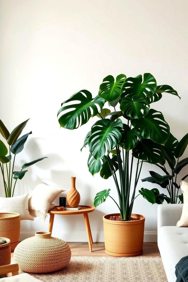 Make a Statement with a Large Green Plant - 24 Green Living Room Ideas