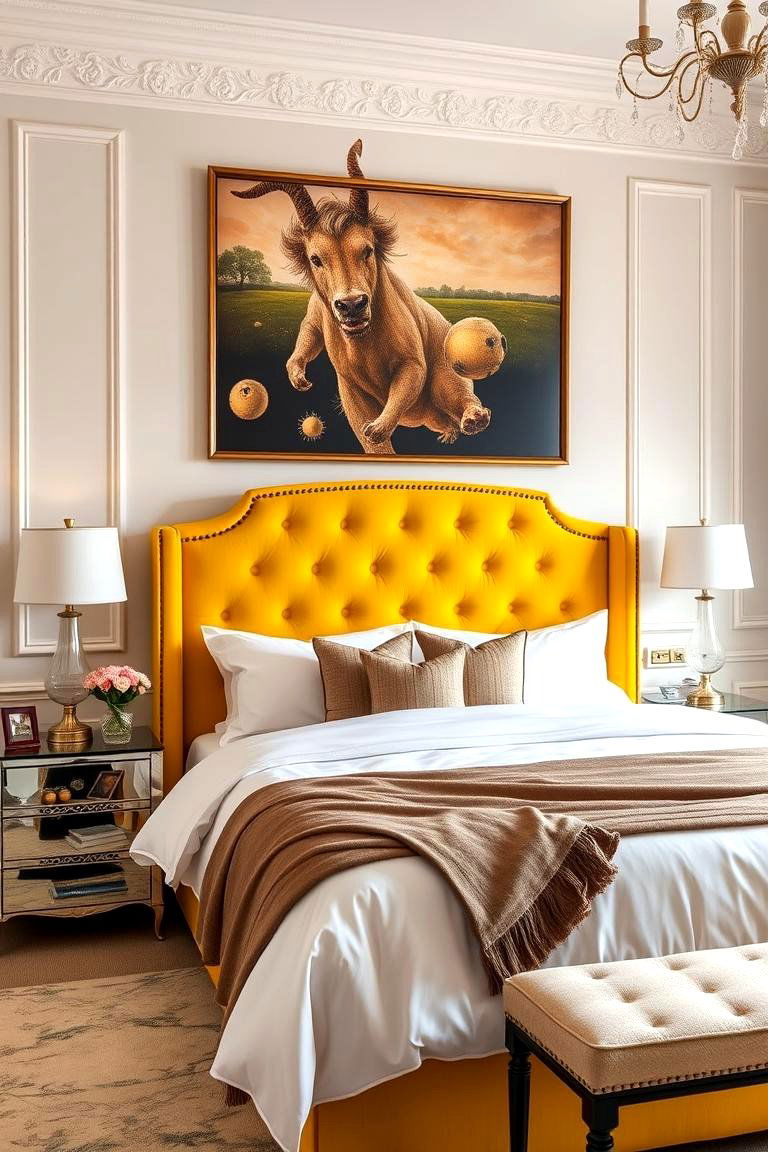 Make a Statement with a Yellow Headboard - 24 Yellow Bedroom Ideas