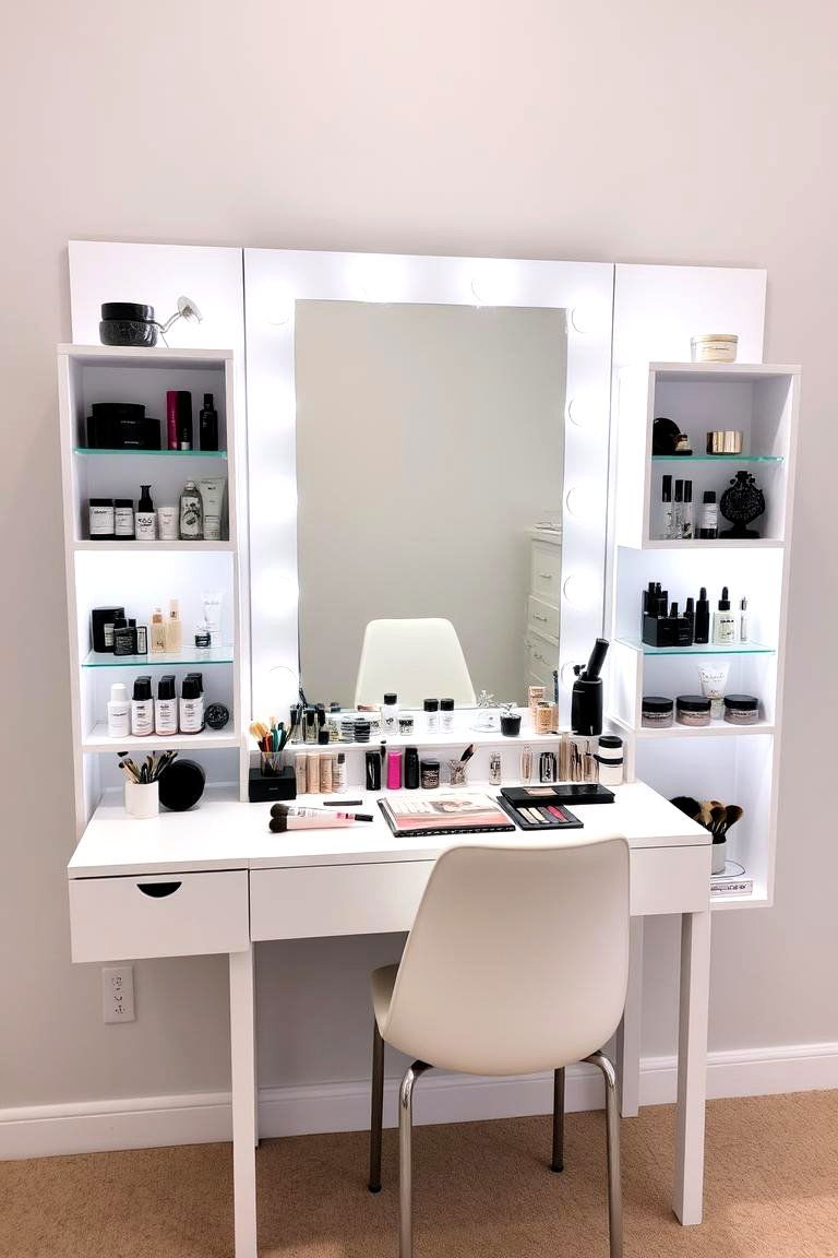 Makeup Vanity with Attached Shelving Units - 24 Makeup Vanity Ideas