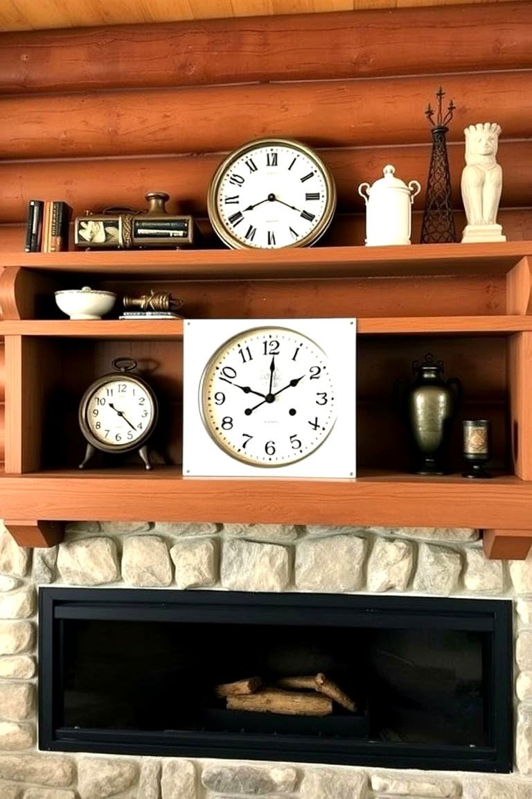 Mantel Clock and Shelf Accents - 24 Cabin Fireplace Ideas