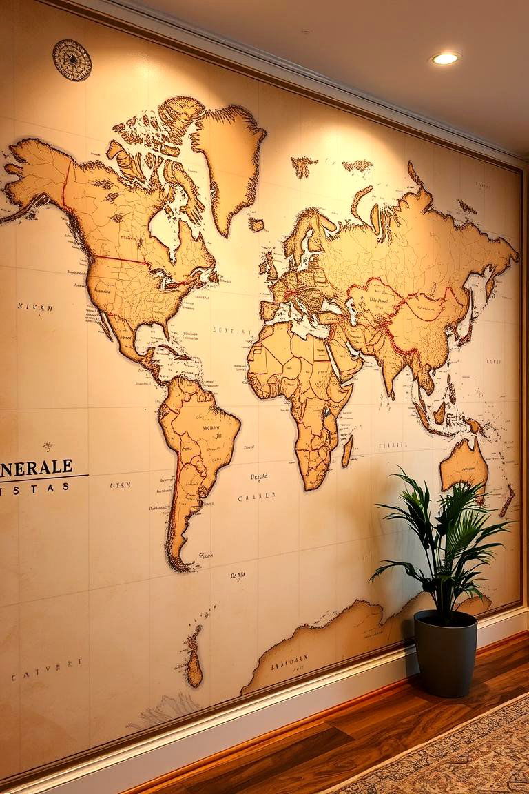 Map Mural Feature Wall - 24 Pirate-themed Bedroom Ideas