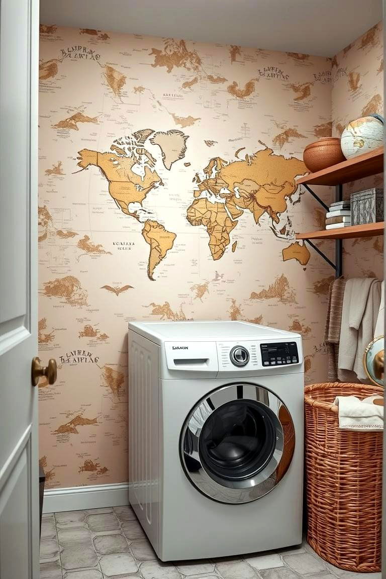 Map or Travel Themed Designs - 24 Laundry Room Wallpaper Ideas