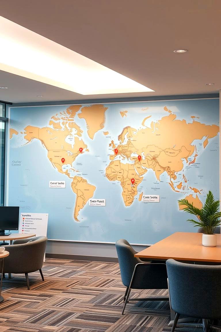 Maps Highlighting Company Locations or Projects - 24 Office Wall Decor Ideas