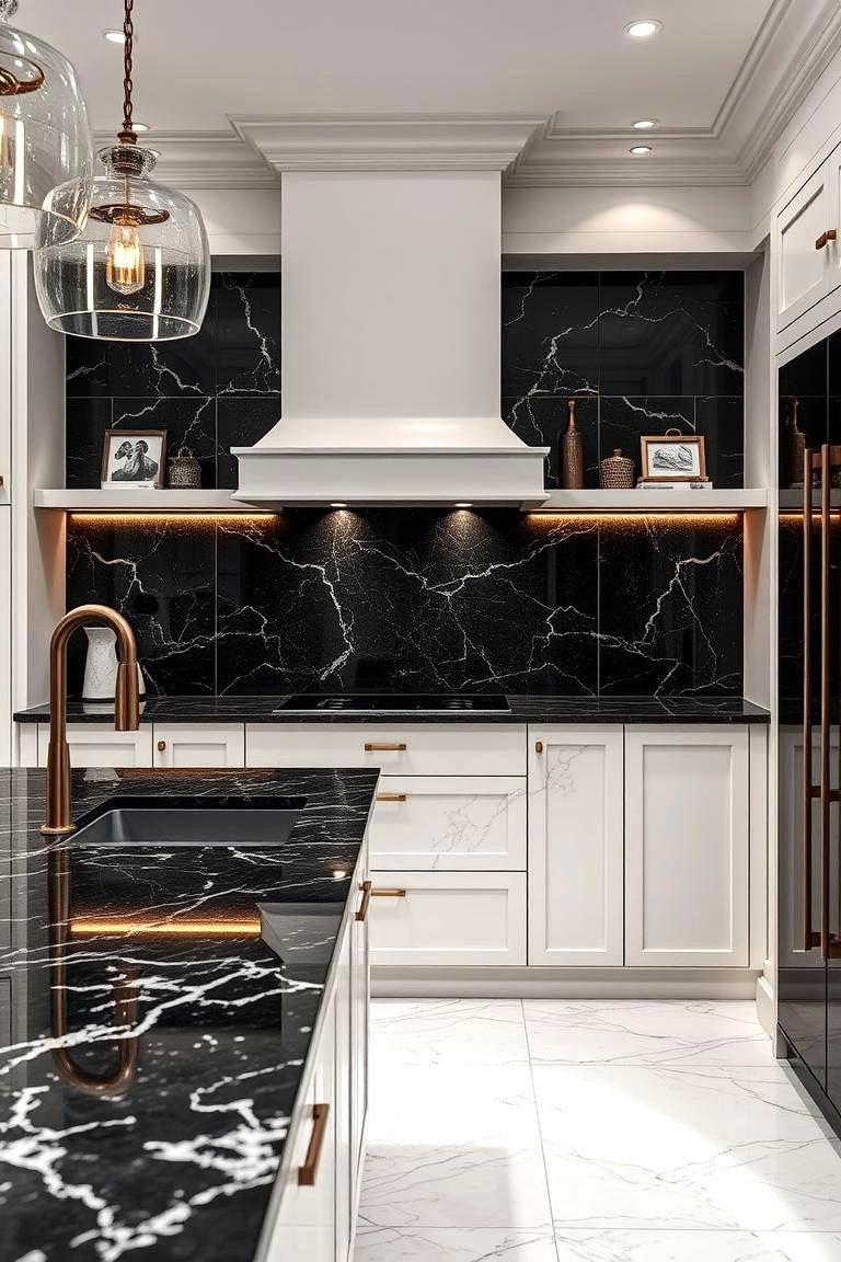 Marble Accented Black Granite - 24 Black Granite Countertops Kitchen Ideas