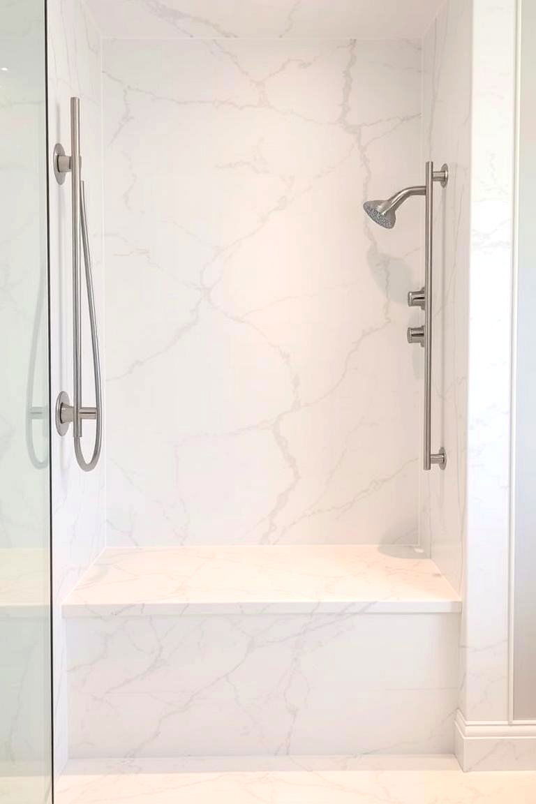 Marble Bench in Shower - 24 Marble Bathroom Ideas