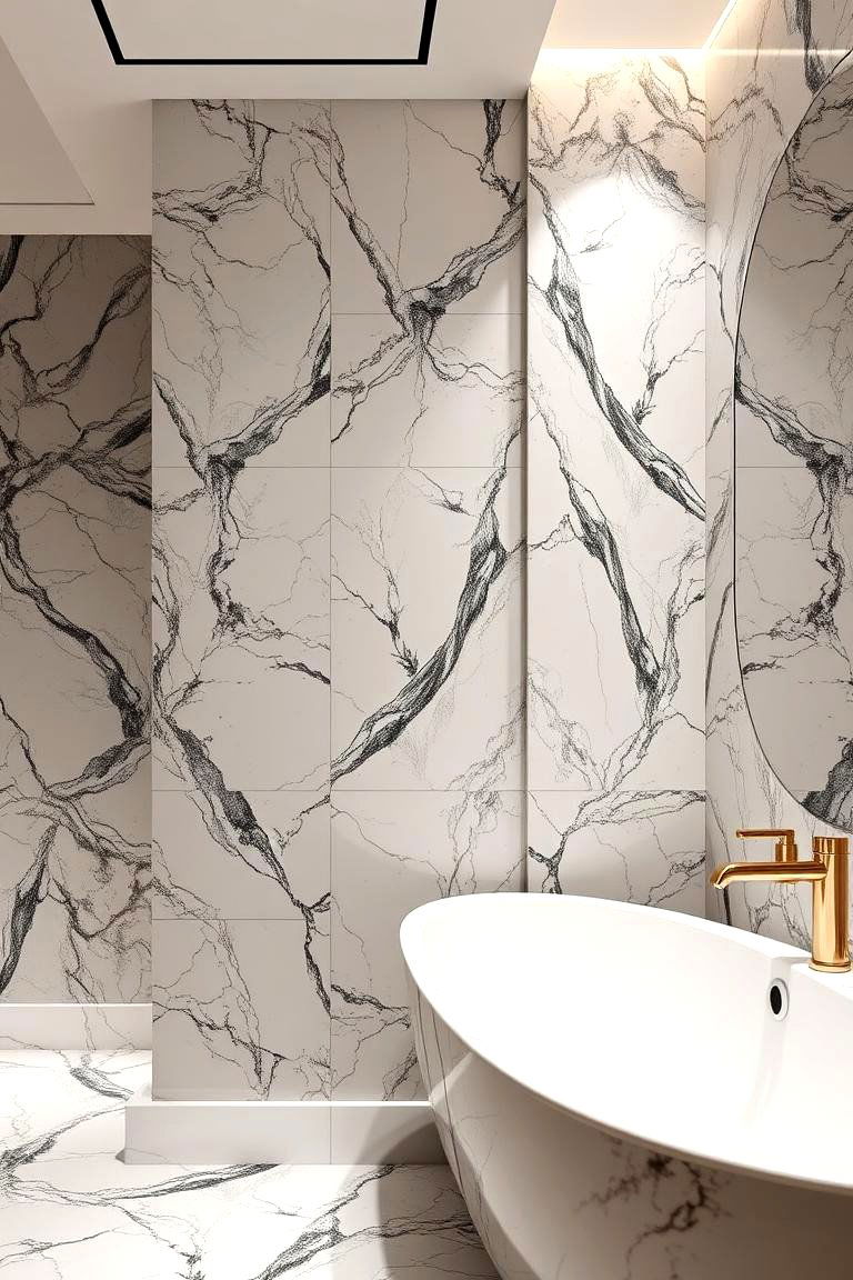 Marble Effect Panels for Luxurious Elegance - 24 Bathroom Wall Paneling Ideas