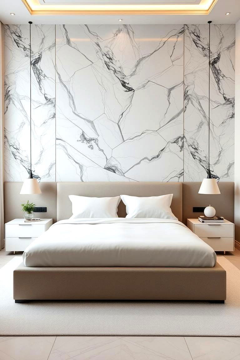 Marble Effect for a Sleek Modern Look - 24 Bedroom Wallpaper Ideas