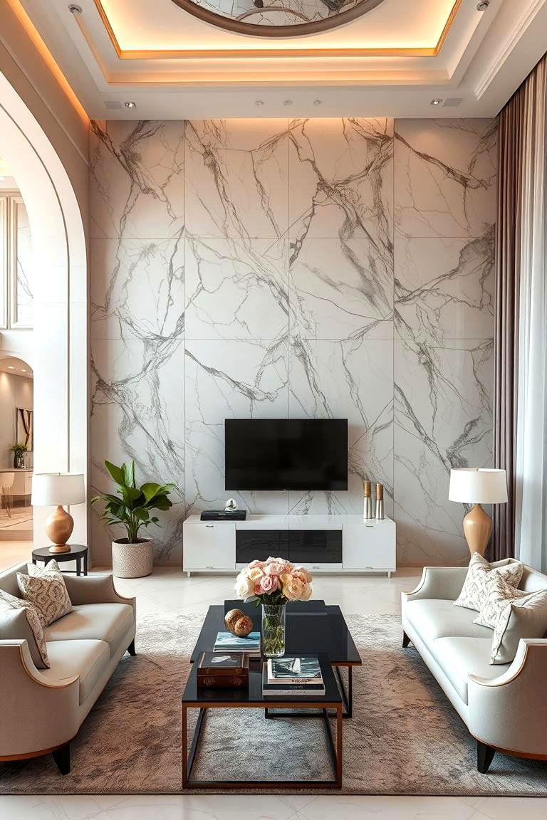 Marble Elegance - 24 Living Room Wallpaper Ideas