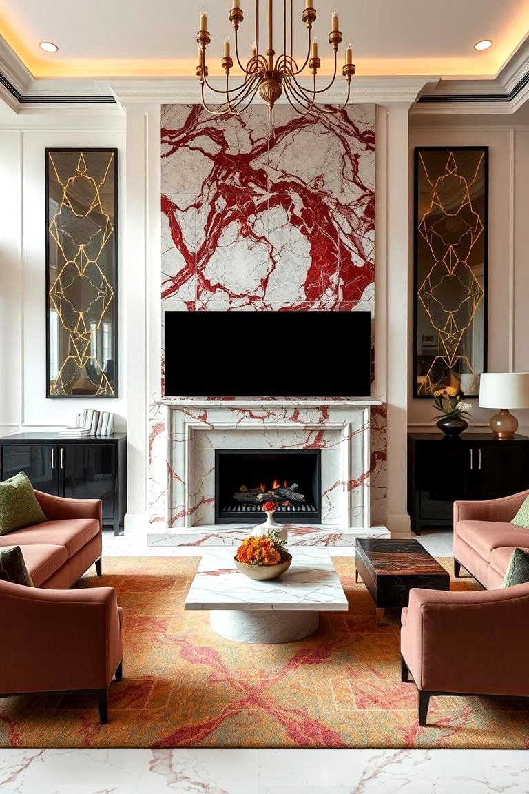 Marble Fireplace with Colored Veining - 24 Marble Fireplace Ideas