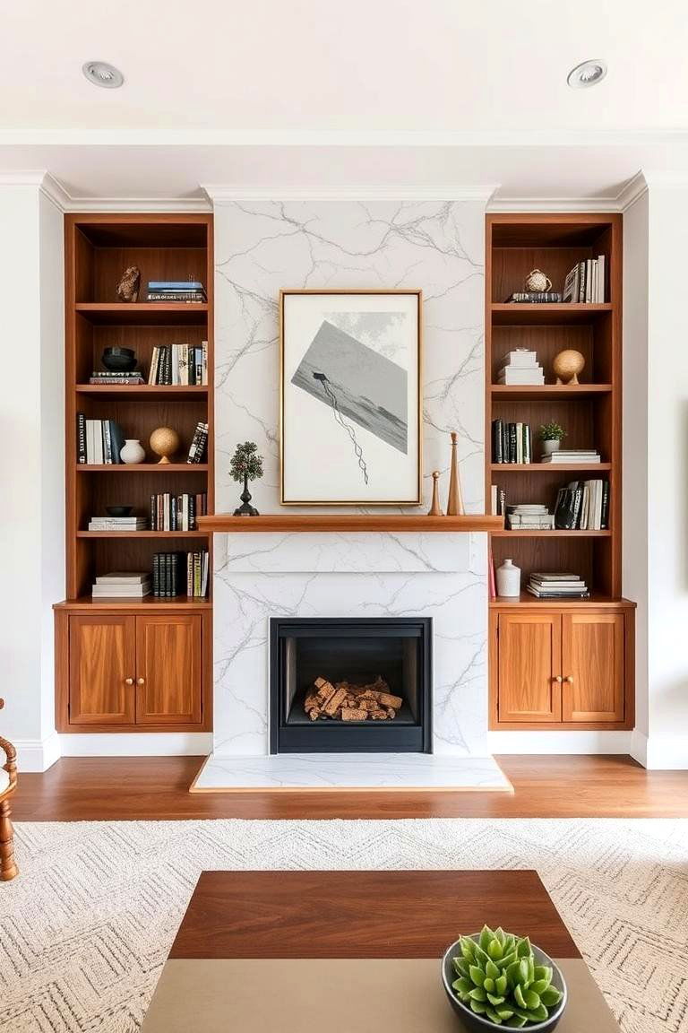 Marble Fireplace with Integrated Shelving - 24 Marble Fireplace Ideas