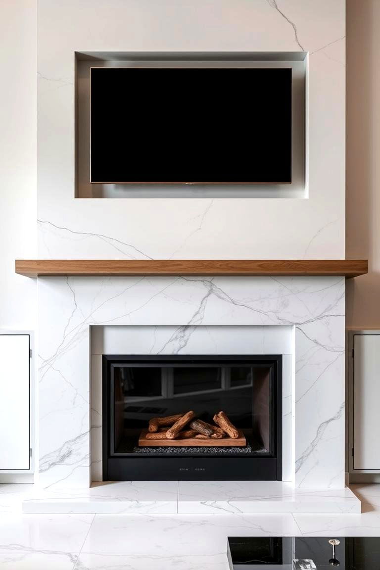 Marble Fireplace with a Built in TV Niche - 24 Marble Fireplace Ideas