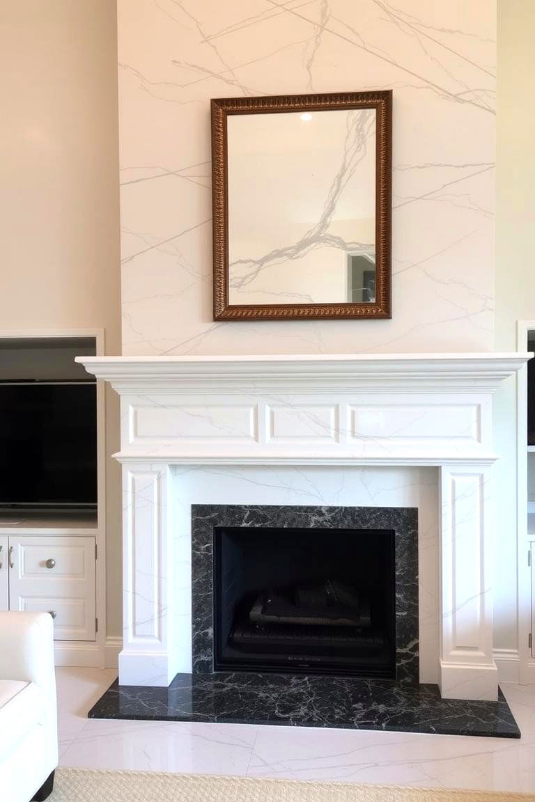 Marble Fireplace with a Granite Inlay - 24 Marble Fireplace Ideas