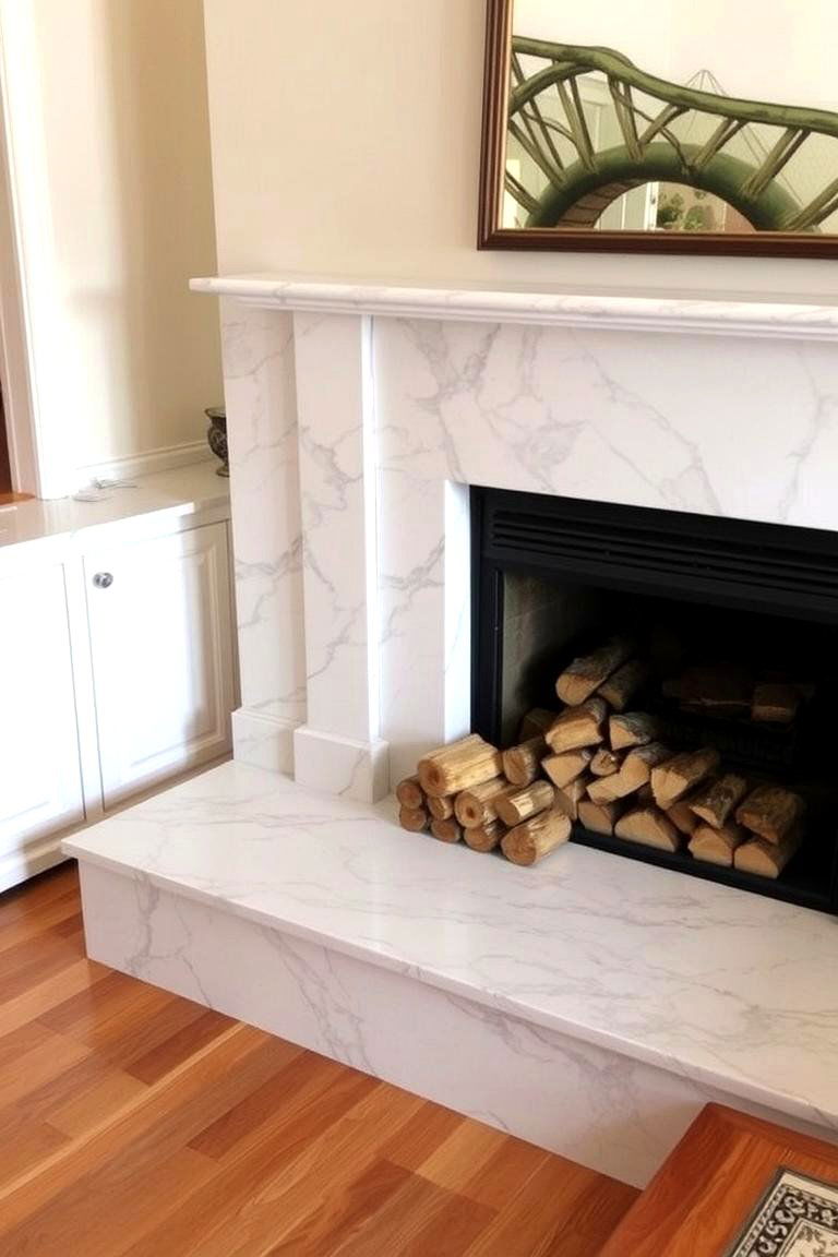 Marble Fireplace with a Hearth Extension - 24 Marble Fireplace Ideas