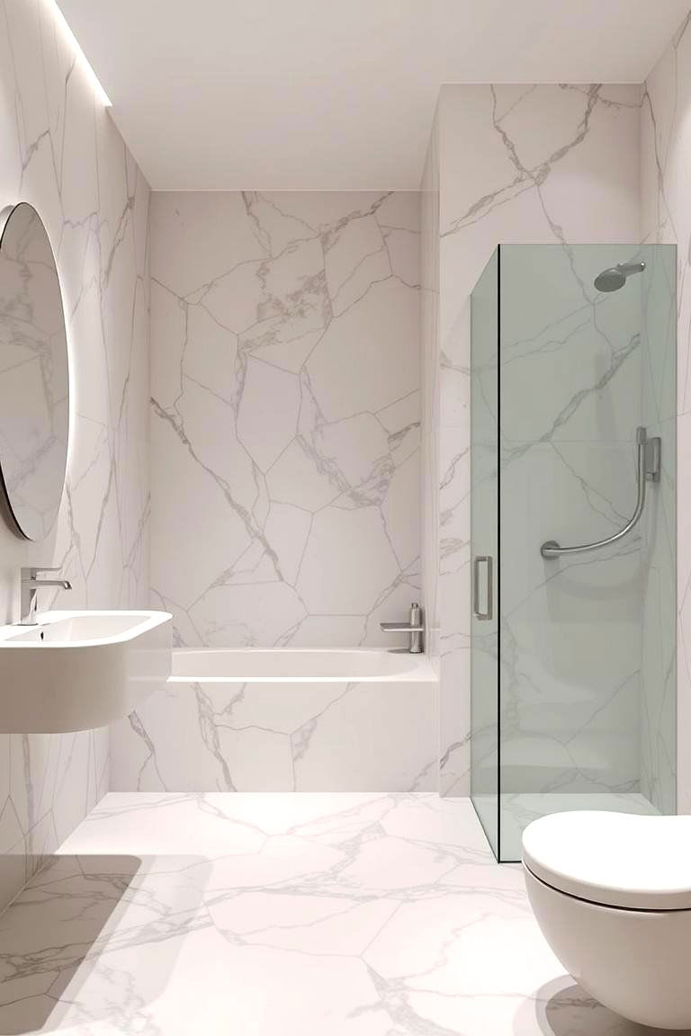 Marble Look Porcelain Tile - 24 Bathroom Flooring Ideas