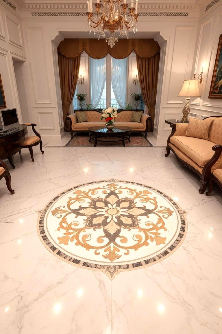 Marble Medallions for a Focal Point - 24 Marble Floor Living Room Ideas