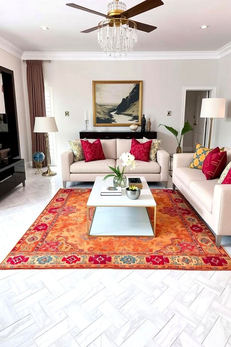 Marble Tile Patterns for Flair - 24 Marble Floor Living Room Ideas