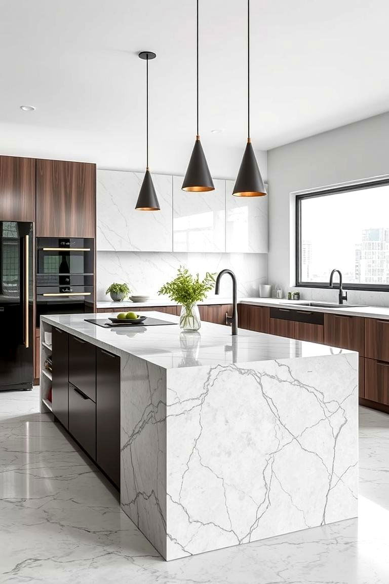 Marble and Concrete Blend - 24 Marble Kitchen Island Ideas