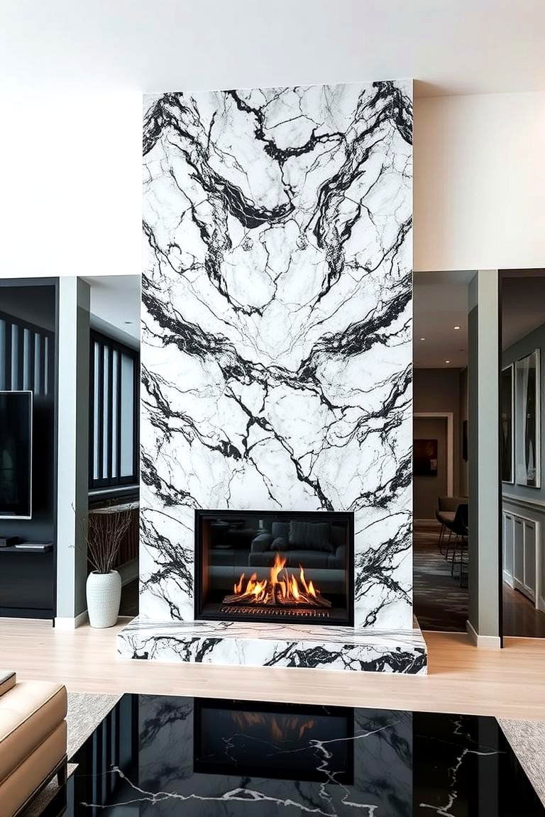 Marble and Glass Fusion - 24 Floor to Ceiling Fireplace Ideas
