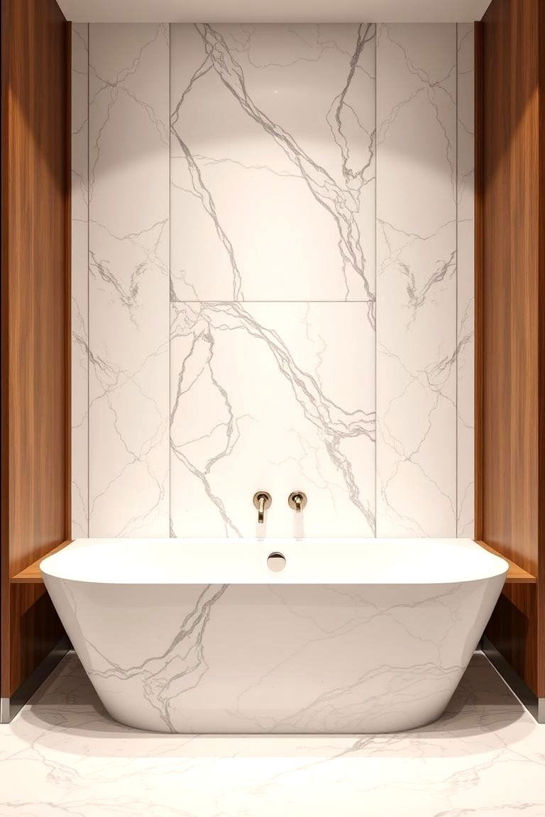 Marble and Wood Fusion Surround - 24 Bathtub Surround Ideas